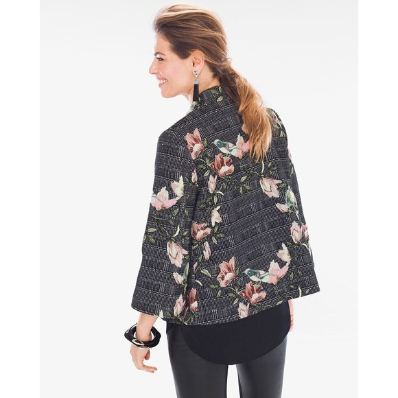Black Label Chicos Size 00 XS Floral Jacket Lined Bird Multicolor - Picture 3 of 16